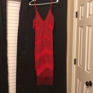 Red fringe midi dress